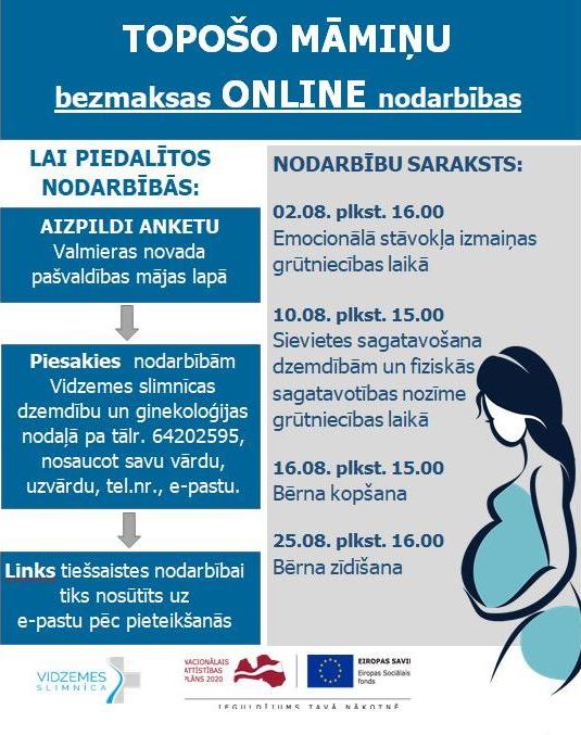 Topošo māmiņu tiešsaistes bezmaksas nodarbības augustā